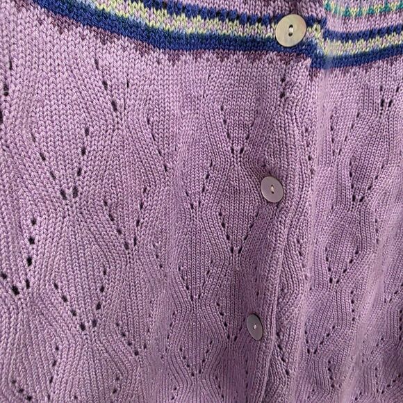 Appleseeds Cardigan Sweater Medium Petite Purple Blue Fair Isle Grandmacore Cozy - Picture 7 of 11